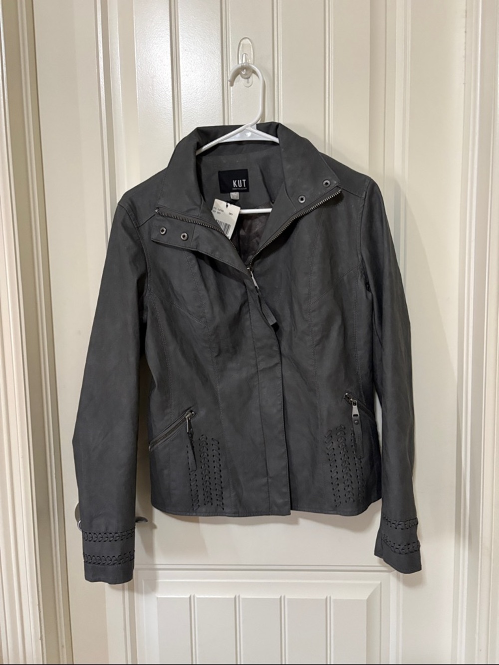 Kut from the Kloth Charcoal Gray Moto-Style Faux Leather Jacket